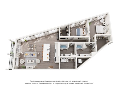 Floor plan for 2 beds, 2 baths, 1509 sqft